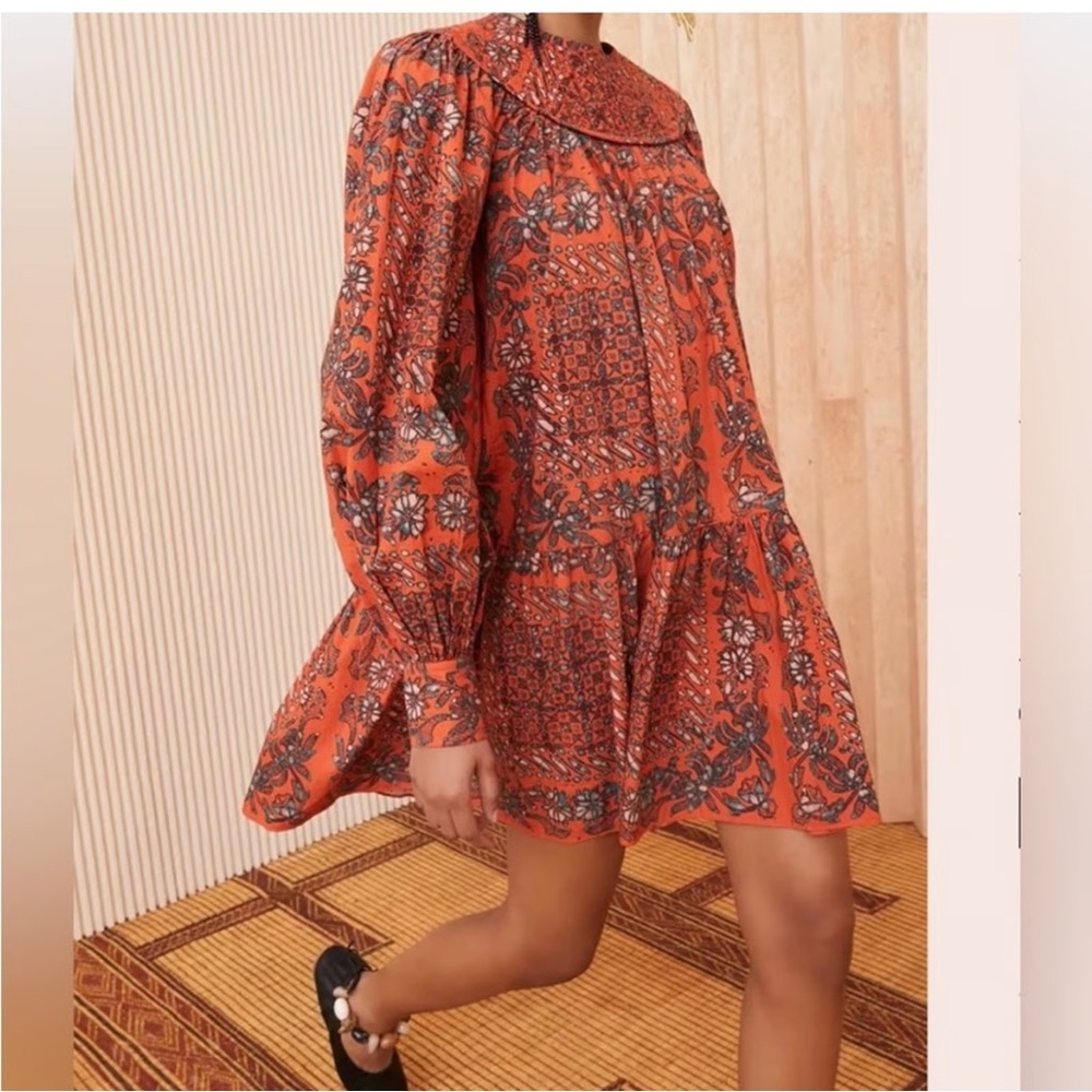 Ulla Johnson Rust-Paisley Long-Sleeve Tiered Mini Dress - Picture 4 of 9